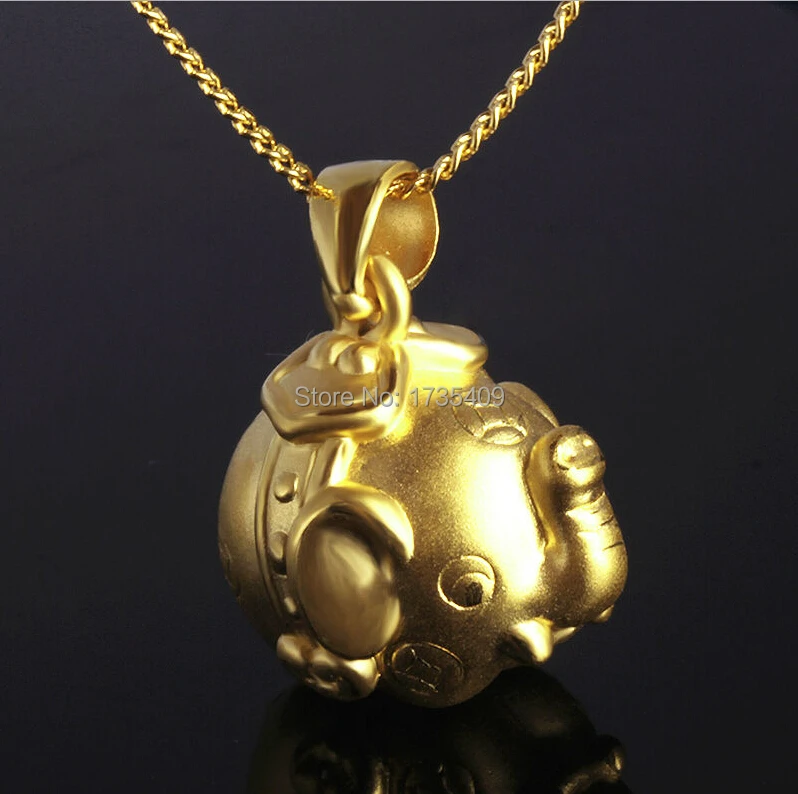 

Authentic 24k Yellow Gold Pendant/ 3D Carved Lucky Elephant Pendant/ 2.8g
