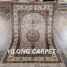 Yilong 4'x6' Тебриз ковер белый и зеленый Vantage старинной ручной работы Кашмире шелка(YHW87B4x6
