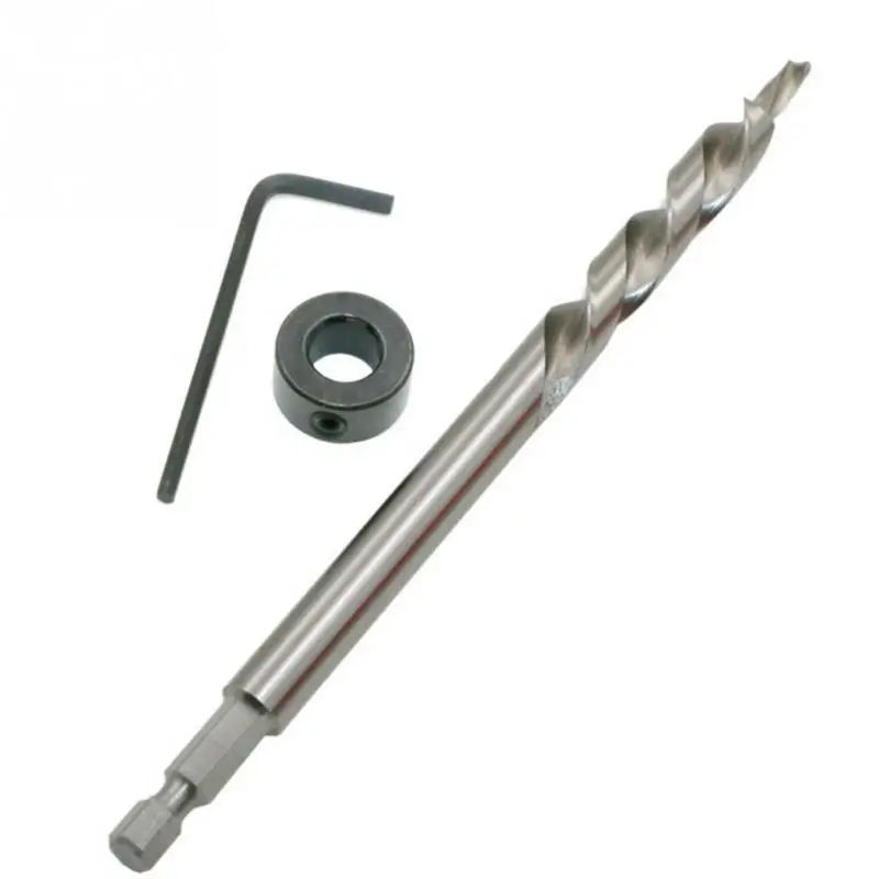

1Pcs Hex Shank 9.5mm Screw Drill Woodworking Oblique Hole Step Drill Guide Positioner 1pcs stop collar 1pcs wrench #0304