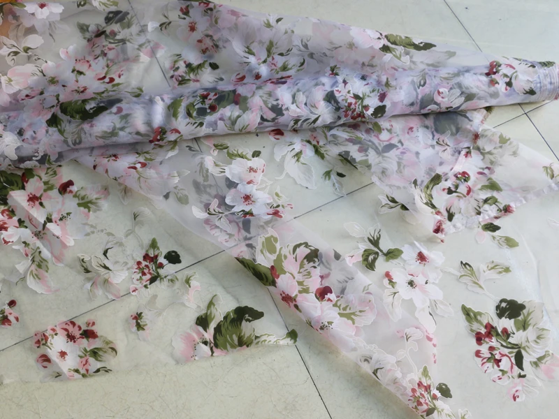 50 см* 140 см розовый цветочный выгорающий органза ткань шитье свадебное модное платье тканевый мячик материал