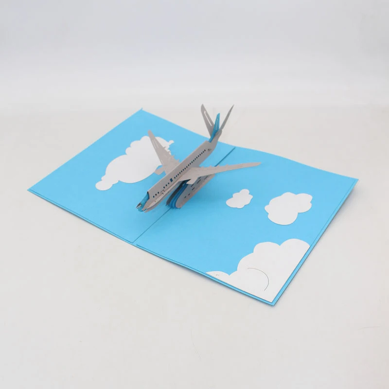  3D Handmade Blue Cover Fly Plane Aircraft Paper Invitation Greeting Cards PostCard Business Kids Bi - 33016793062
