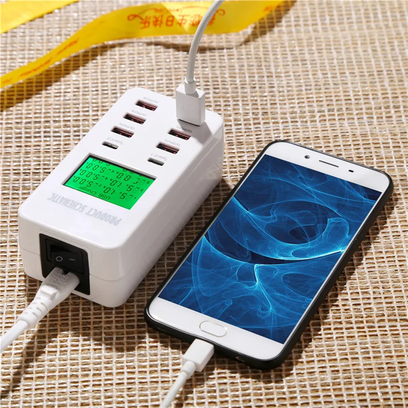 8 портов USB зарядное устройство 5V7A Quick Charge 3,0 USB-C type C lcd Показать зарядку для iPhone iPad samsung huawei Nexus источник питания