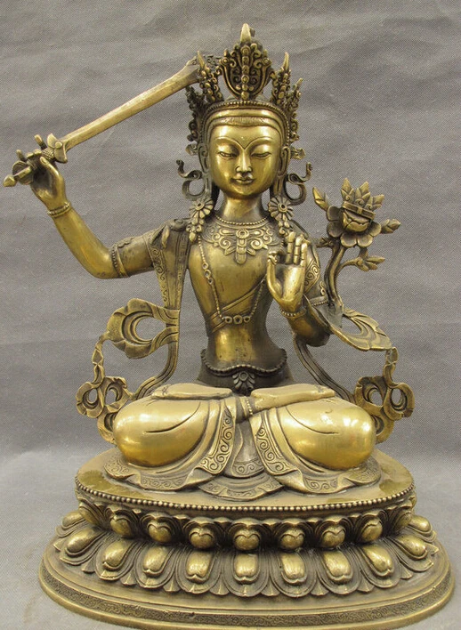 

18" Tibet Bronze Buddhism Protect Manjushri Manjusri Bodhisattva Buddha Statue
