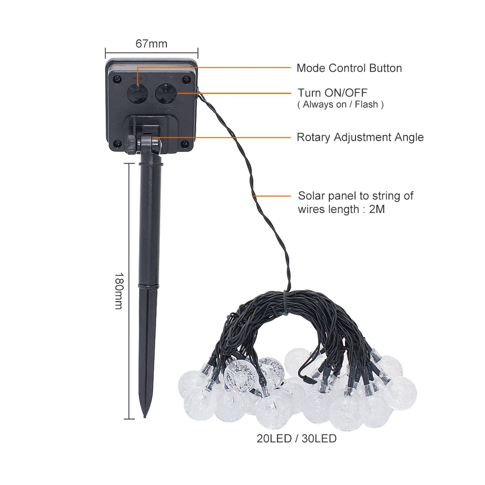 5 м 7 м 20 светодиодный s 30 светодиодный s хрустальный шар Солнечный лампа Мощность светодиодный Строка Фея солнечного света гирлянды сад