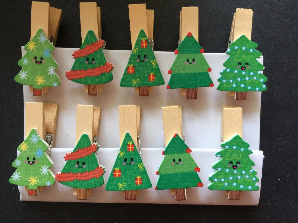 120pcs Christmas Tree Photo Wooden Clips Wall Craft Wooden Pegs