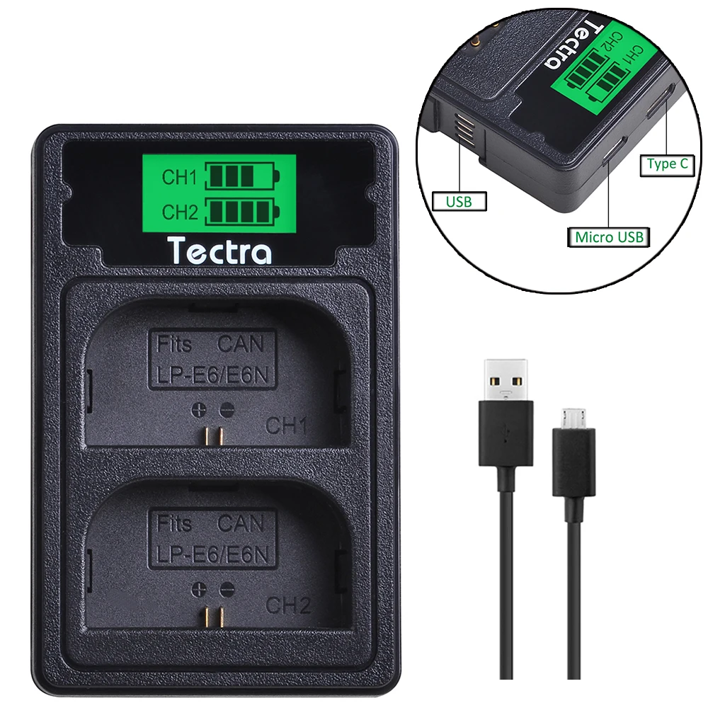 

LP-E6 LPE6 LP-E6N Battery Charger for Canon EOS 5D Mark II III IV, EOS 5DS, 5DS R, EOS 6D LCD Dual Charger Type C