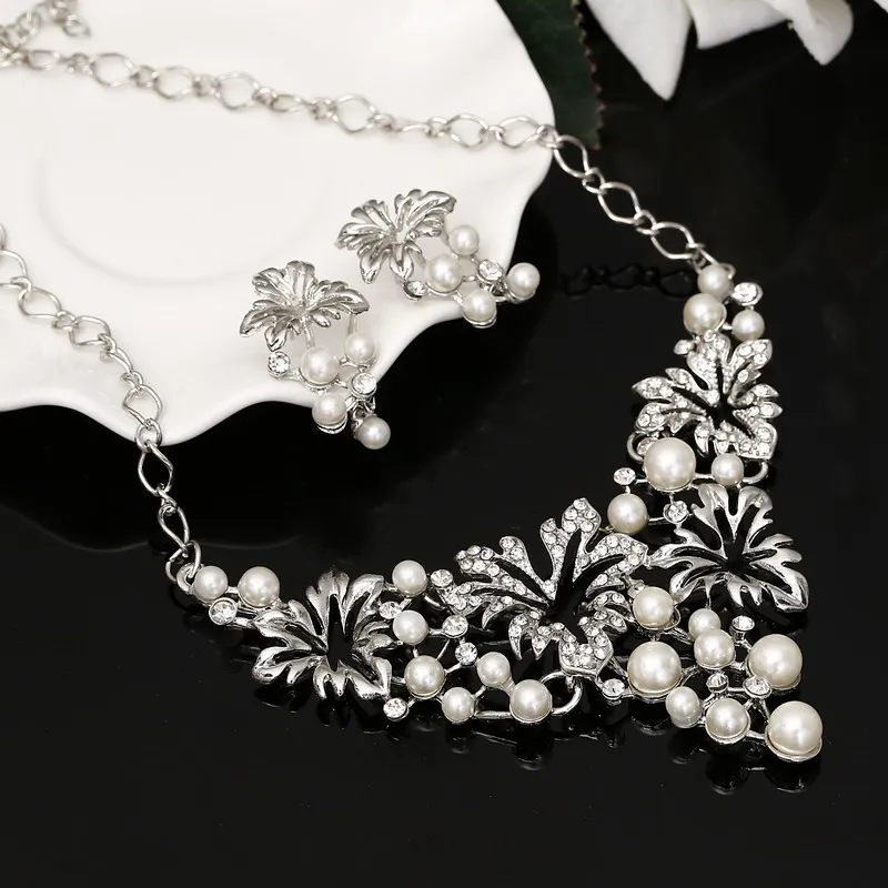Hesiod Свадебные Ювелирные наборы ожерелья с искусственным жемчугом полое ожерелье эффектное ожерелье женские серьги золото/серебро цвет ювелирные изделия