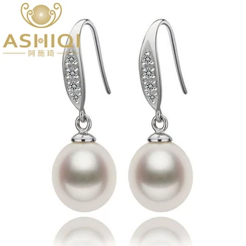

ASHIQI Vintage Natural Freshwater Pearl Drop Earrings 925 Sterling Silver Zircon Wedding jewelry For women 2019