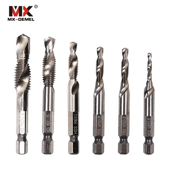 

MX-DEMEL 6pcs/set Hand Tap Drill Hex Shank HSS Screw Spiral Point Thread Metric Plug Drill Bits M3 M4 M5 M6 M8 M10 Hand Tool Se