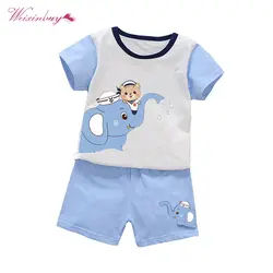 Weixinbuy/комплект одежды для маленьких мальчиков летняя детская одежда Наборы для ухода за кожей футболка + Брюки для девочек костюм с