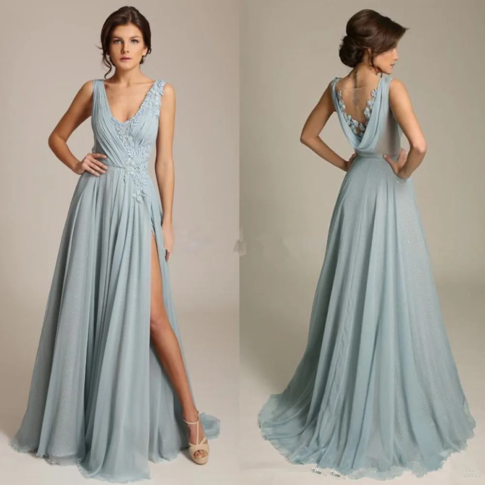 

Vestido de Novia Mother of the Bride Dresses Long Chiffon Lace Applqiues Mother Wedding Party Dress V Neck Vestido De Festa 2019