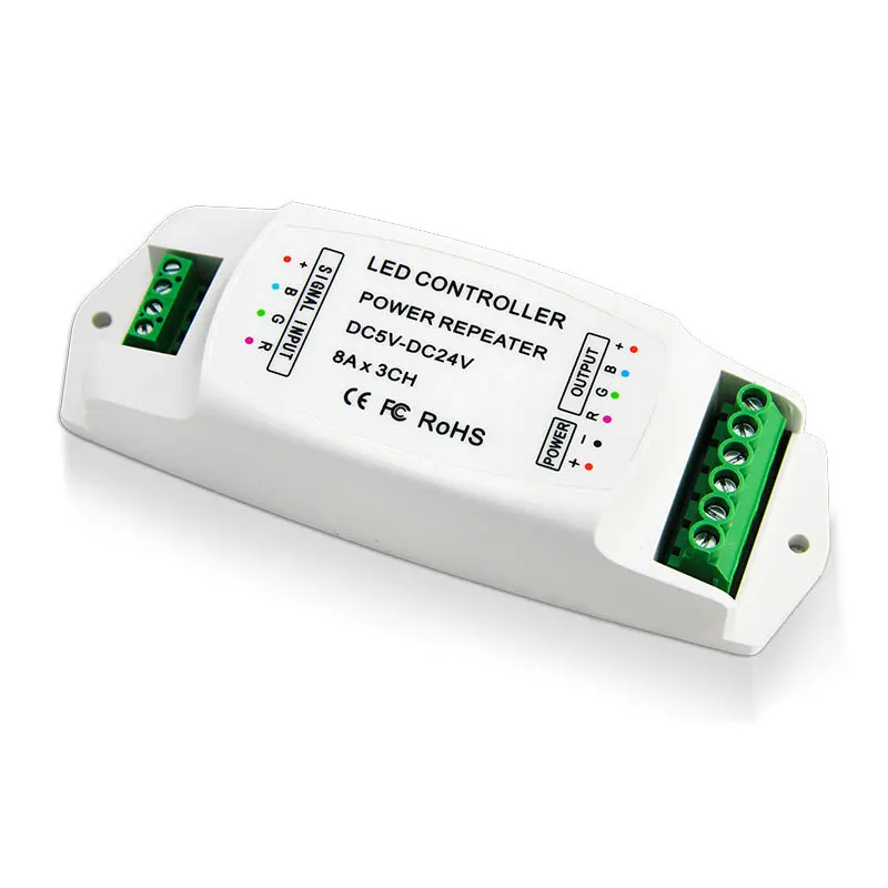 

DC12V-24V 8A/CH 3 Channels CV PWM Power Amplifier RGB Strip Repeater LED Controller for LED Lamp bulbs