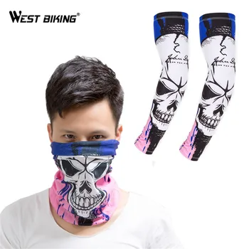 

WEST BIKING Cycling Bike Arm Covers Warmers Sleeves Bicycle Arm Warmer Cuffs Outdoor Sport Face Mask Hood Arm Sleeves Set