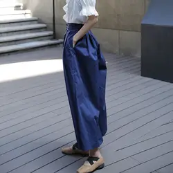Линетт's CHINOISERIE демисезонный для женщин Высокая талия элегантный краткое темно синие брюки для девочек широкие брюки