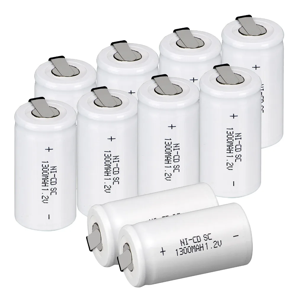 2018 Anmas power! 10 шт. набор Sub C SC батарея 1 2 V 1300mAh Ni-Cd NiCd аккумуляторная 4 25 см * см-белый