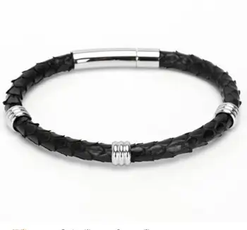 

Customsized Fashion Mens Black Python Skin Leather Stingray Beads Bracelet for Man and Women Luxury Man Python Bracelet Br-34