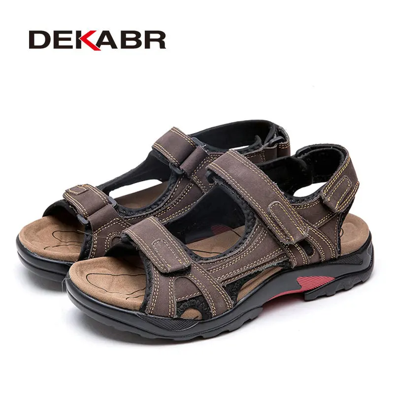 Мужские сандалии цвета хаки DEKABR, уличная обувь из натуральной кожи, большие размеры 45 47 48, лето - Цвет: Brown