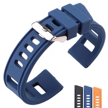 Rubber Watch band Strap 20mm 22mm Orange Blue Black Women Men Waterproof Soft Silicone Watchbands Bracelet With Polished Buckle men silicone rubber wrist watch strap band waterproof with deployment clasp red orange blue coffee