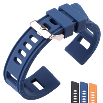 Rubber Watch band Strap 20mm 22mm Orange Blue Black Women Men Waterproof Soft Silicone Watchbands Bracelet With Polished Buckle men silicone rubber wrist watch strap band waterproof with deployment clasp red orange blue coffee