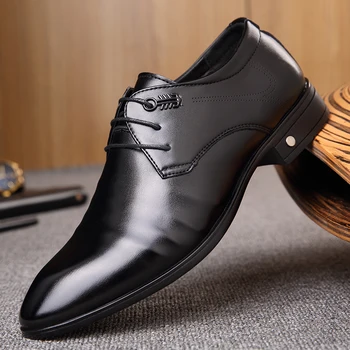 

OSCO New Fashion Pointed Toe Men's Leather Business Shoes Man Wedding Party Mens Lace-Up Dress Office Oxfords