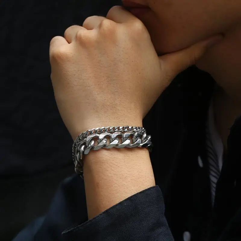 Davieslee Stainless Steel Cuban Chain Bracelet for Men Link Mens