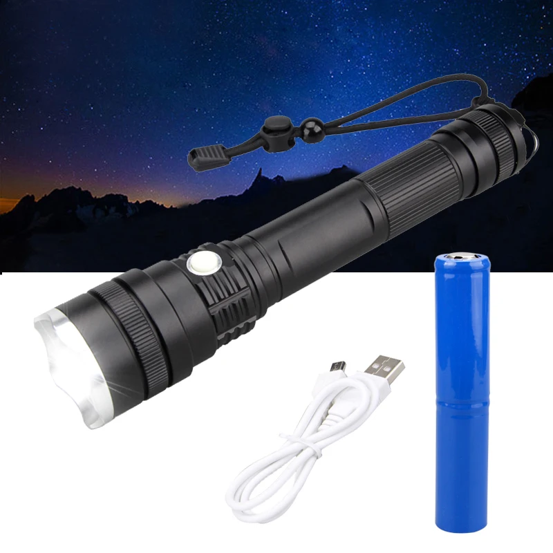 

Most powerful 3 mode Zoom White light XHP50 LED flashlight torch tactical hunting flashlight with special battery