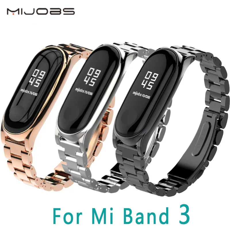 

Mijobs Metal Strap For Xiaomi Mi Band 3 Strap Screwless Stainless Steel Bracelet Wristband Replace Accessories For Mi Band 3