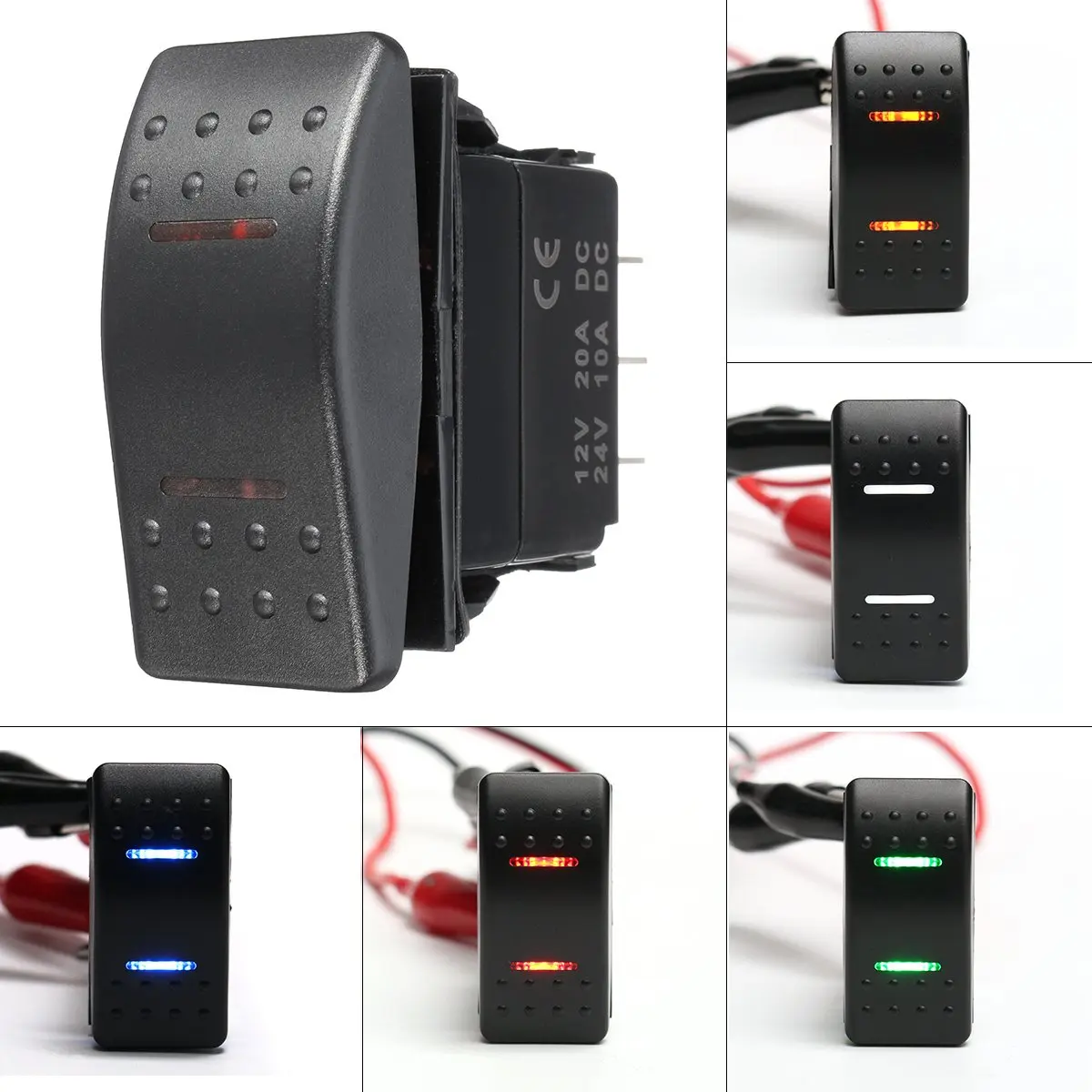 12v 24v LED Marine Switches 7 Pins DPDT ON OFF ON 2 Lights Rocker