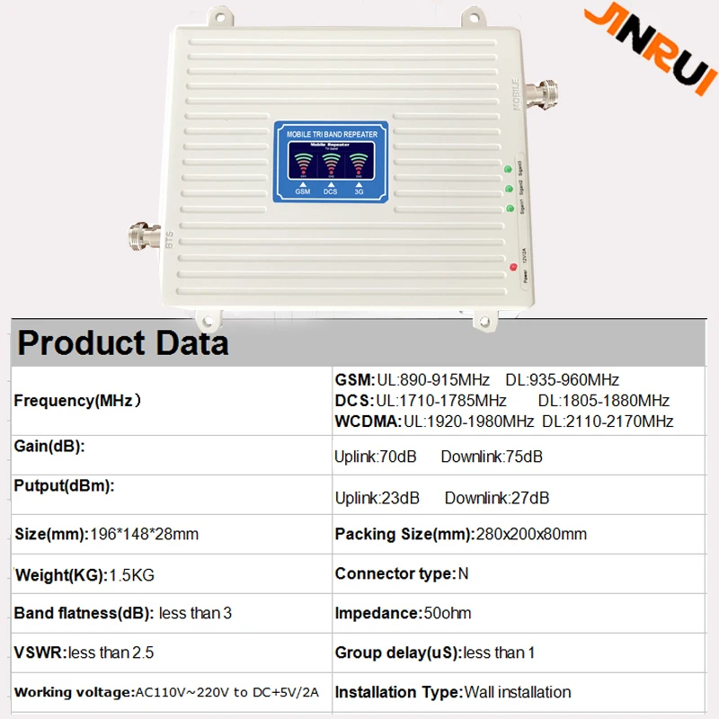 Mobile tri Band Amplifier 900 1800 2100 GSM repeater DCS WCDMA 2G 3G 4G LTE cellular Signal Booster (4)