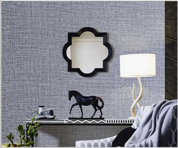 60cmX10m Modern Simple Linen Wallpapers Self adhesive Solid Color Wall