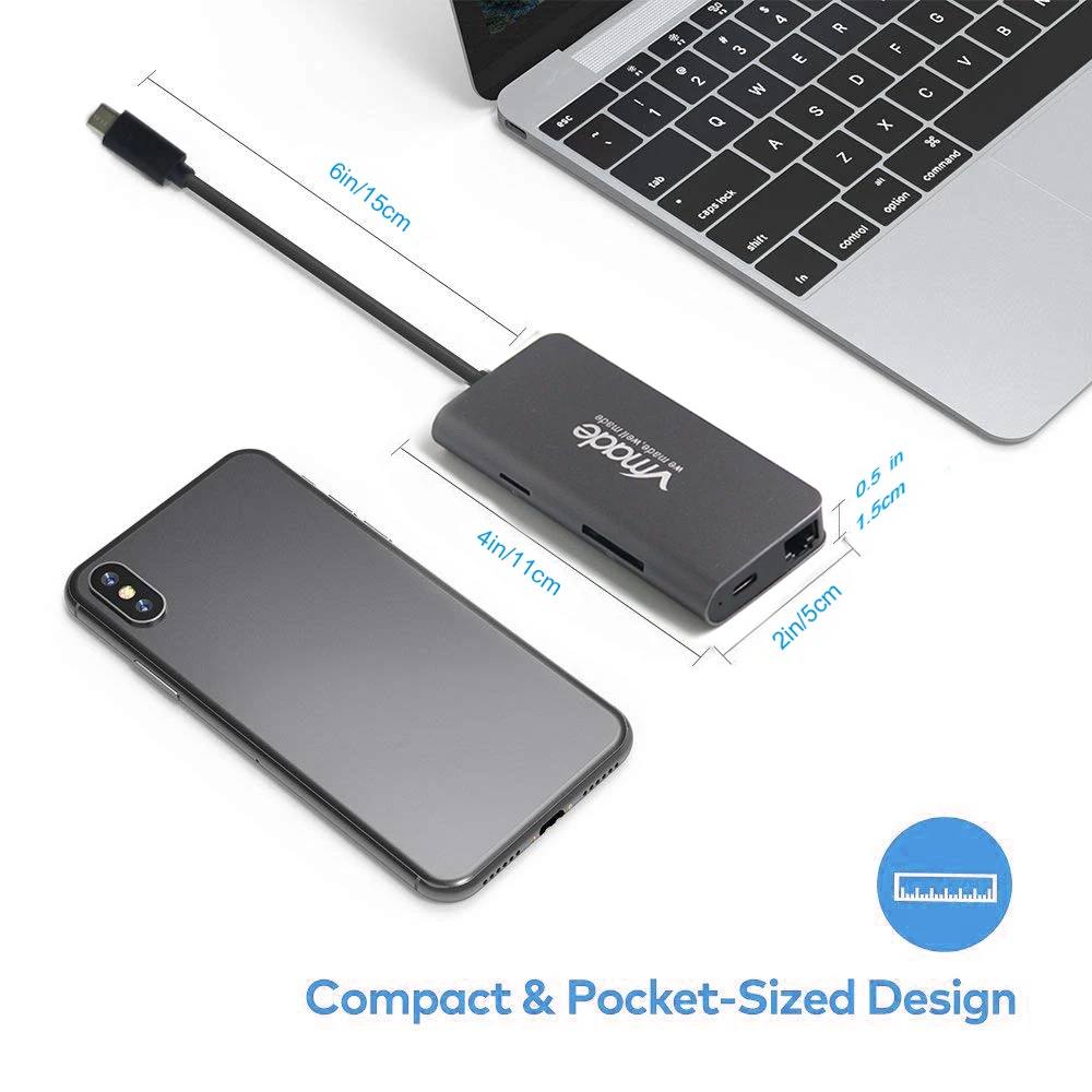  vmade USB HUB 8 in 1 Thunderbolt 3 Type C Adapter Dock 3 USB 3.0 Port 4K HDMI 1080P VGA RJ45 Gigabi