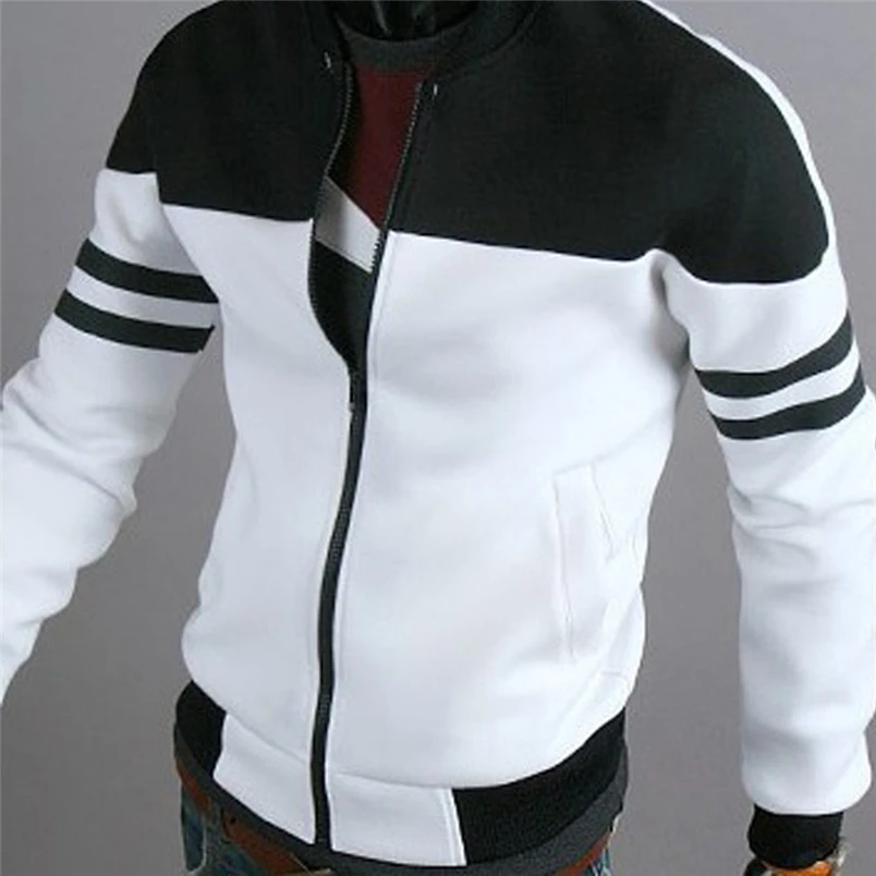 Winter Coat For Men Fashion Casual 2018 Autumn Winter New Zipper Sportswear Patchwork Jacket Long Sleeve Outwear Coat  (5)
