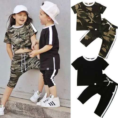 

Fashion Casual 2019 Summer Toddler Boy Clothes Kids Baby Boy Girl Short Sleeve Camouflage Tops+Pants 2pcs Outfit Set