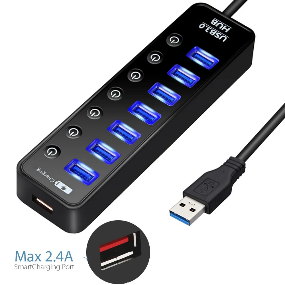 USB 3,0 концентратор Мульти USB разветвитель 7 USB3.0 порт с USB портом зарядки телефона для MacBook Air Pro PC Компьютерные аксессуары usb-хаб 3,0