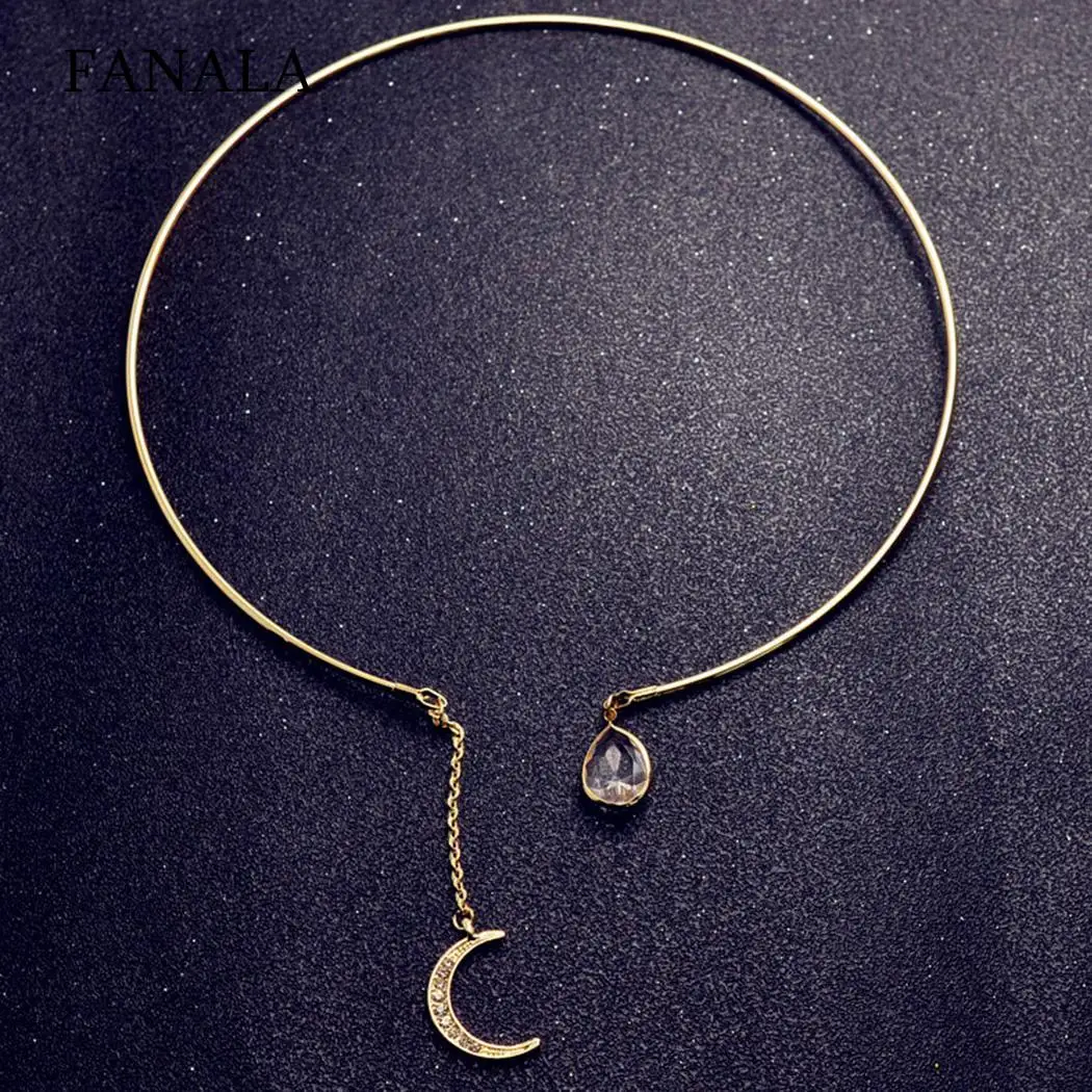 Круговой моды Открыть Rhinestone Для женщин Moon капли воды кулон колье Цепочки и