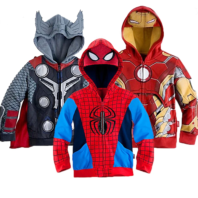 

2019 Boys Hoodies Sweatshirts Avengers Marvel Superhero Iron Man Thor Hulk Captain America Spiderman Sweatshirt Boys Kids Coats