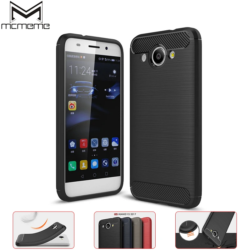 

MCMEME Luxury Case For Huawei Y3 2017 Brushed TPU Case High Quality Carbon Fiber Soft Silicone TPU case cover For Huawei Y3 2017