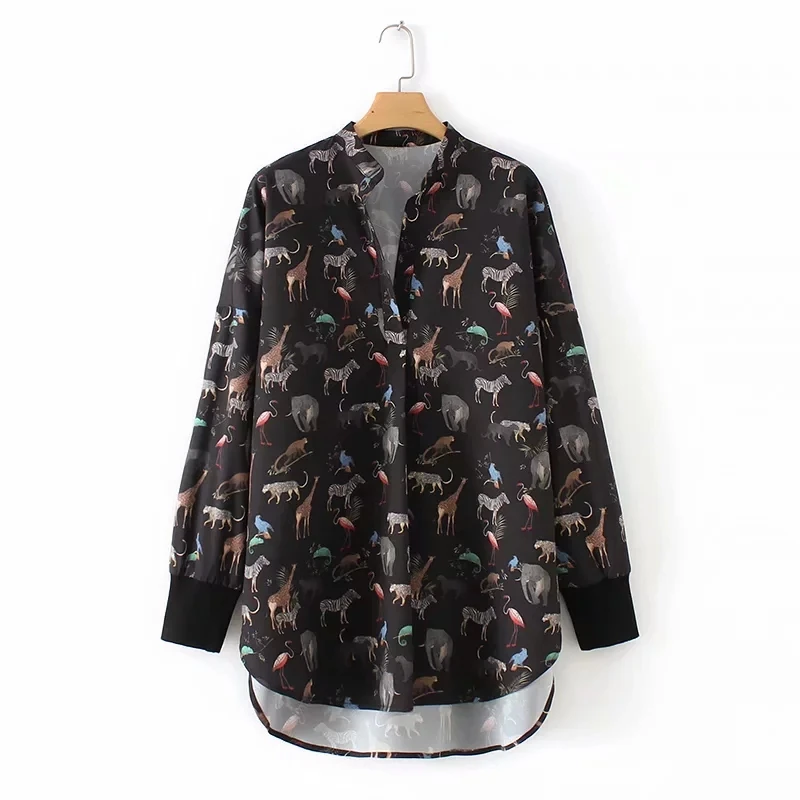 

Loose Tops Blouses Femme Animal Printed Shirt Woman Long Sleeves Spring Autumn Casual Irregular Camisas Mujer
