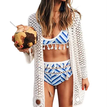 

Women Ruffled Sexy Sweet Fringed Umbilical Split Shorts Swimsuit + Print High Waist Swimwear Set