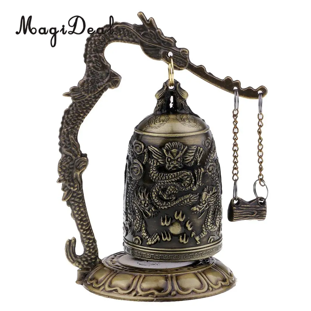 Chinese Vintage Bronze Dragon Carved Buddhist Bell Windchime Wind Chime Home Decoration Ornament - Peace and Meditated