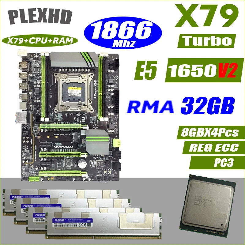 PLEXHD X79 توربو اللوحة LGA2011 ATX المجموعات E5 1650 V2 4 قطع x 8 جيجابايت 32 جيجابايت 1866 ميجا هرتز PC3 14900R PCI-E NVME M.2 SSD USB3.0 SATA3 PLEXHD X79 توربو اللوحة LGA2011 ATX المجموعات E5 1650 V2 4 قطع x 8 جيجابايت 32 جيجابايت 1866 ميجا هرتز PC3 14900R PCI-E NVME M.2 SSD USB3.0 SATA3