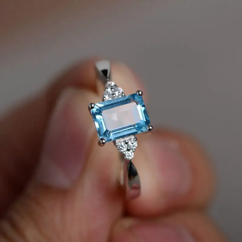 

2019 Big Square Ring Clear CZ Stone Rings For Women Wedding Fashion Jewelry anillos mujer Female Silver Engagement Ring YY102