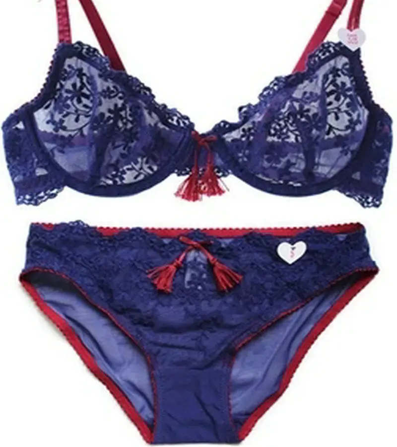 Bra & Brief Sets women sexy bra set Flower tassel embroidery ultra thin