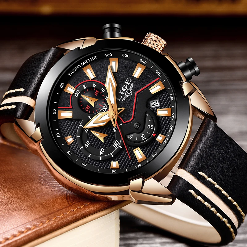 

2018New Men Watch Brand LIGE Mens Waterproof Sport Quartz Watches Business Fashion Casual Rose Gold Leather Military male clock