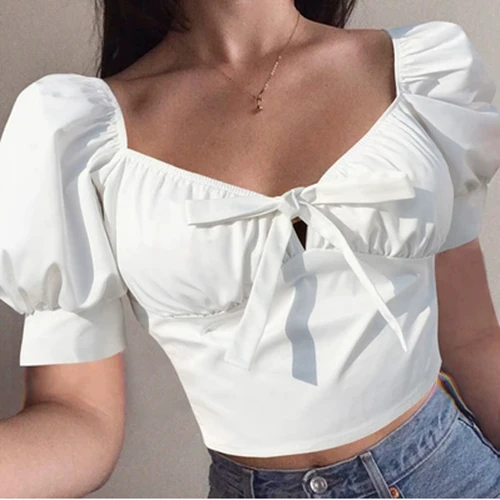

2019 Summer Fashion Blouse Shirts Short Sleeves Chiffon Blouse Vintage Square Collar Chemise Femme Women Tops plus Size