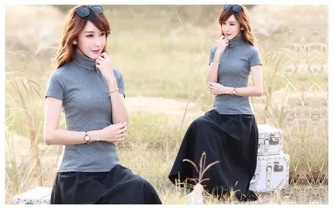 Хлопковая водолазка с коротким рукавом, женская футболка в Корейском стиле, тонкие Топы 4XL 5XL, Женская белая черная однотонная летняя футболка