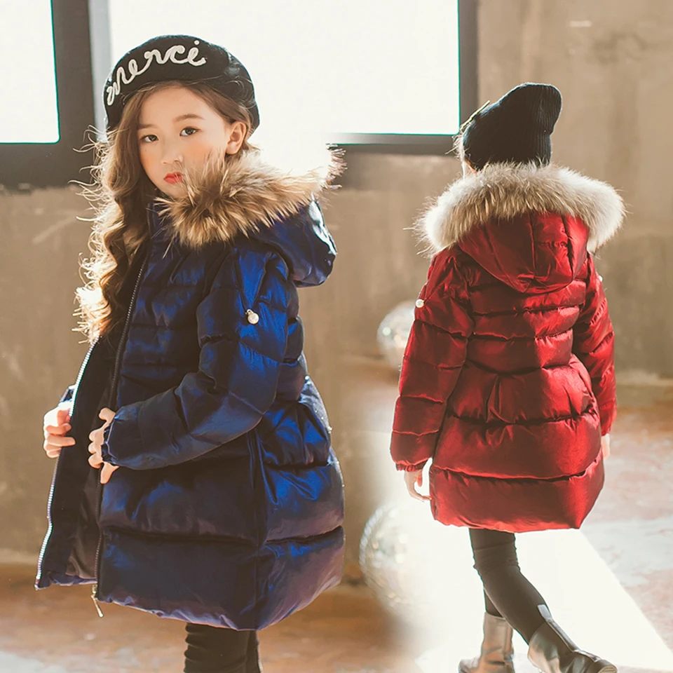 

2018 New Fashion Children Winter Jacket Girl Winter Coat Kids Warm Thick Fur Collar Hooded Long Down Coats 4-12 Years