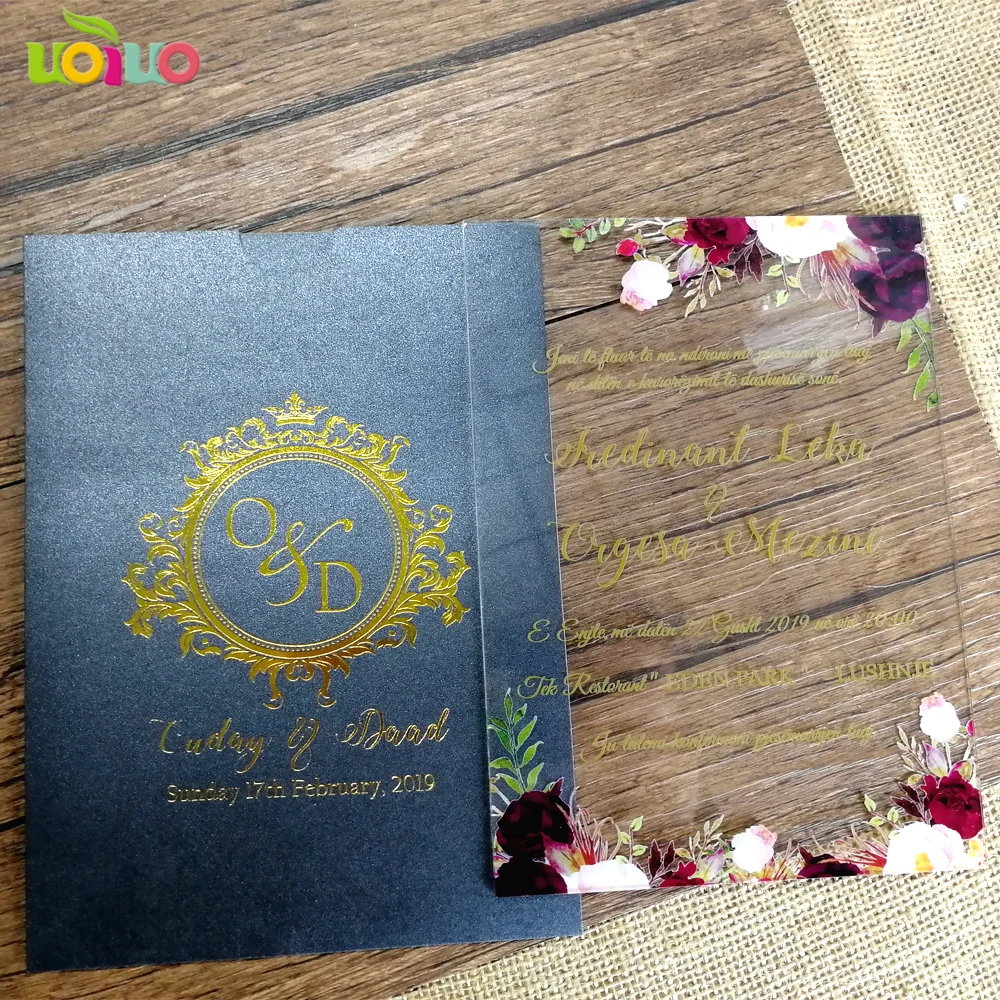 Акриловая Свадебная пригласительная карта, Заказная печать пригласительная открытка на день рождения с карманом(логотип требует дополнительной стоимости