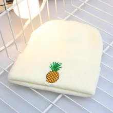 Однотонные хлопковые Лыжные шапки с вышивкой фруктов, вязаная шапка, зимние теплые мужские и женские модные хип-хоп шапки с капюшоном, вязаная шапка унисекс