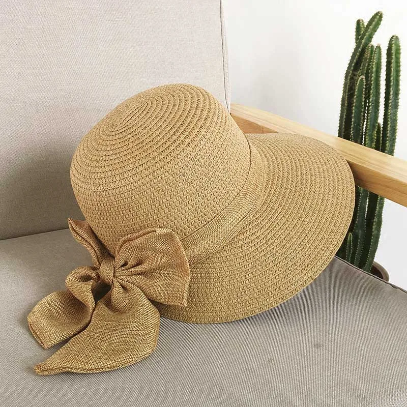 Summer Women Big Bow Wide Brim Straw Bucket Cap Ladies Floppy Beach Panama Hat Female Outdoor Casual Sun Caps CP0222 (1)